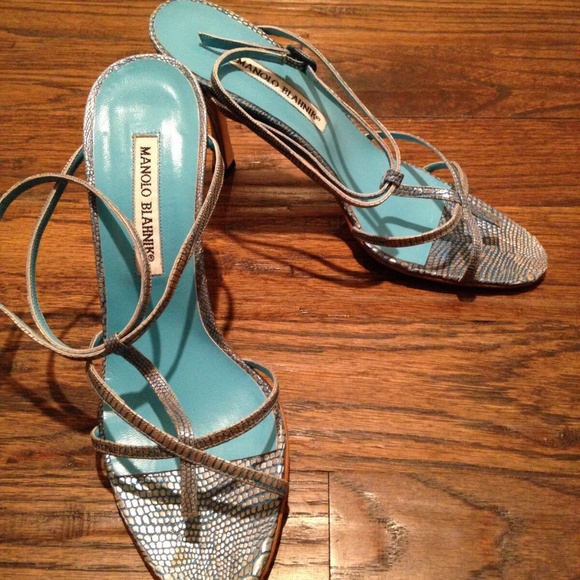 Manolo Blahnik Megara Turquoise Snakeskin Womens Size 38
